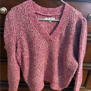 Loft Cozy V-Neck Women's Sweater - Burgundy Marled